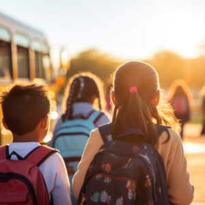 アメリカでスクールバスで通学する子供