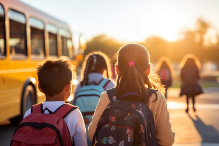 アメリカでスクールバスで通学する子供